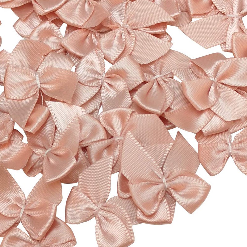 Chenkou Craft 60pcs Mini Satin Ribbon Bows Flowers 1" x3/4" Appliques DIY Craft (Peach) - Image 1
